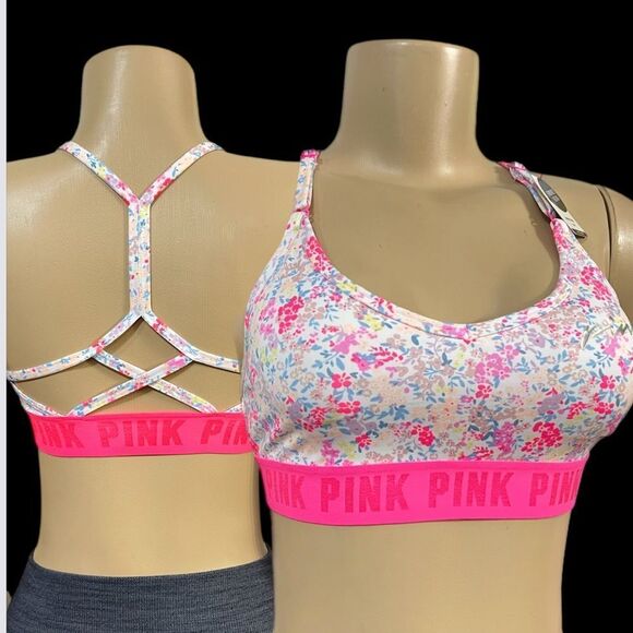 Victorias Secret Pink Ultimate Lined Removable Padding strappy back sport bra S - Picture 3 of 4